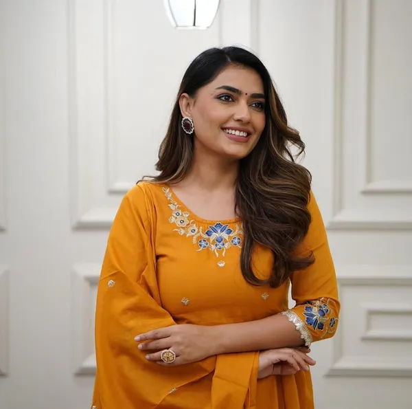 Mustard_Embroidered_Anarkali_Kurta_With_Pant_And_Dupatta_Set_|_For_Women