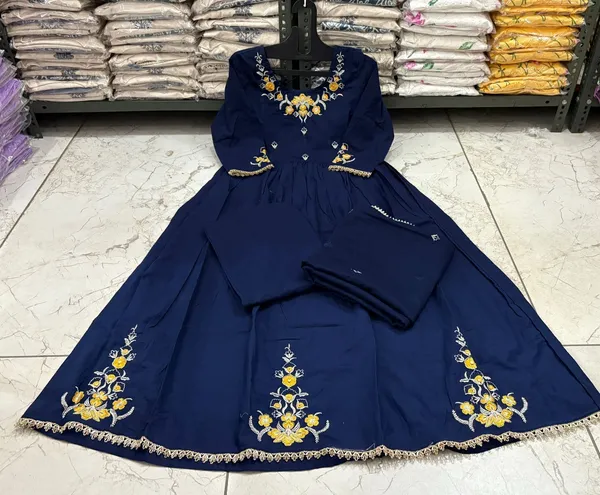 Navy_Blue_Embroidered_Anarkali_Kurta_With_Pant_And_Dupatta_Set_|_For_Women