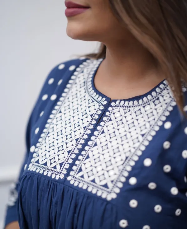Navy_Blue_Mirror_Work_Cotton_Anarkali_Kurta_with_Pant_Set_|_For_Women