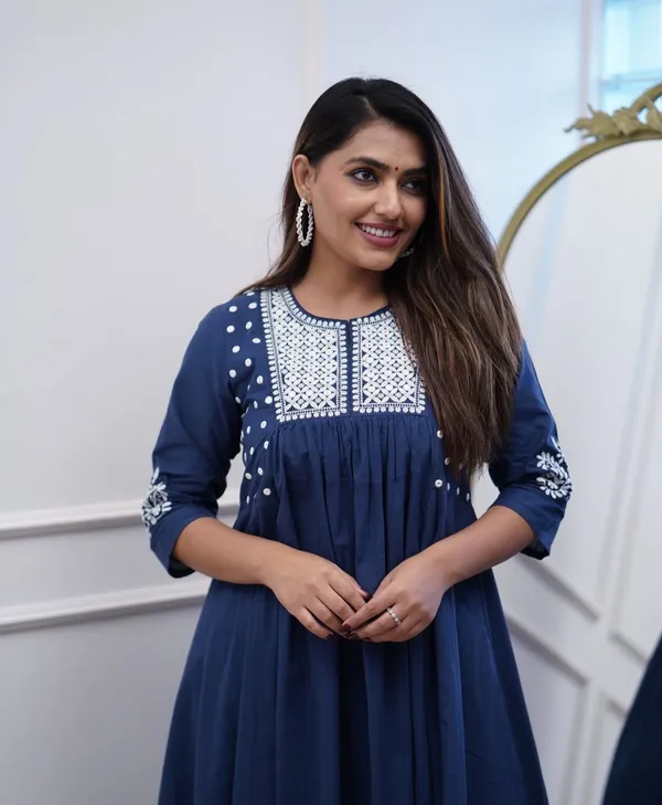 Navy_Blue_Mirror_Work_Cotton_Anarkali_Kurta_with_Pant_Set_|_For_Women