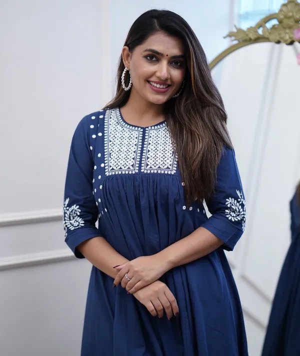 Navy_Blue_Mirror_Work_Cotton_Anarkali_Kurta_with_Pant_Set_|_For_Women