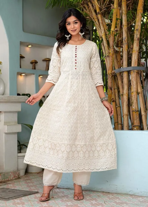 Off_White_Cotton_Printed_Kurta_With_Pant_And_Dupatta_Set_|_For_Women