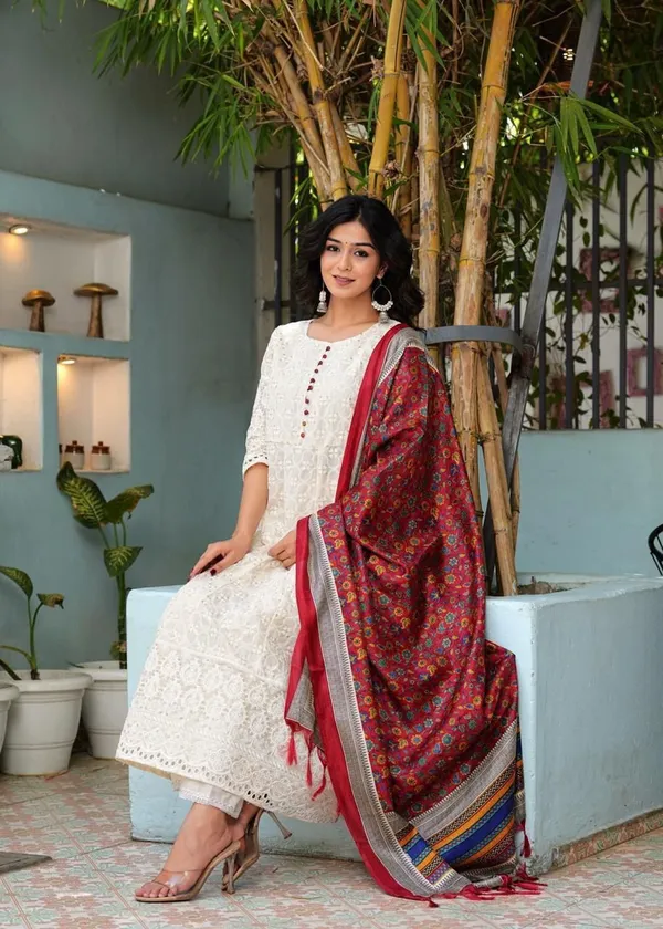 Off_White_Cotton_Printed_Kurta_With_Pant_And_Dupatta_Set_|_For_Women