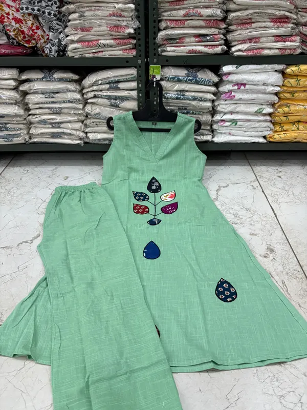Parrot_Green_Patch_Work_Cotton_Co-ord_Set_|_For_Women