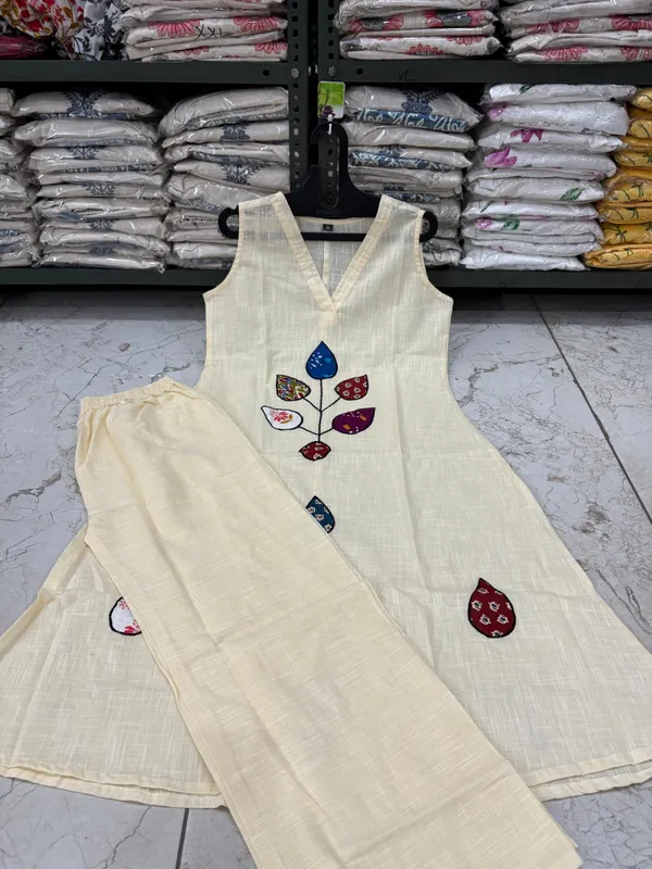 Beige_Patch_Work_Cotton_Co-ord_Set_|_For_Women
