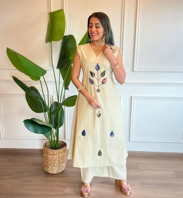 Beige_Patch_Work_Cotton_Co-ord_Set_|_For_Women