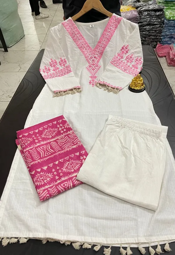Off_White_Cotton_Printed_Kurta_With_Pant_And_Dupatta_Set_|_For_Women