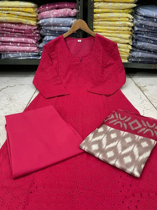 Rani_Pink_Cotton_Printed_Kurta_With_Pant_And_Dupatta_Set_|_For_Women