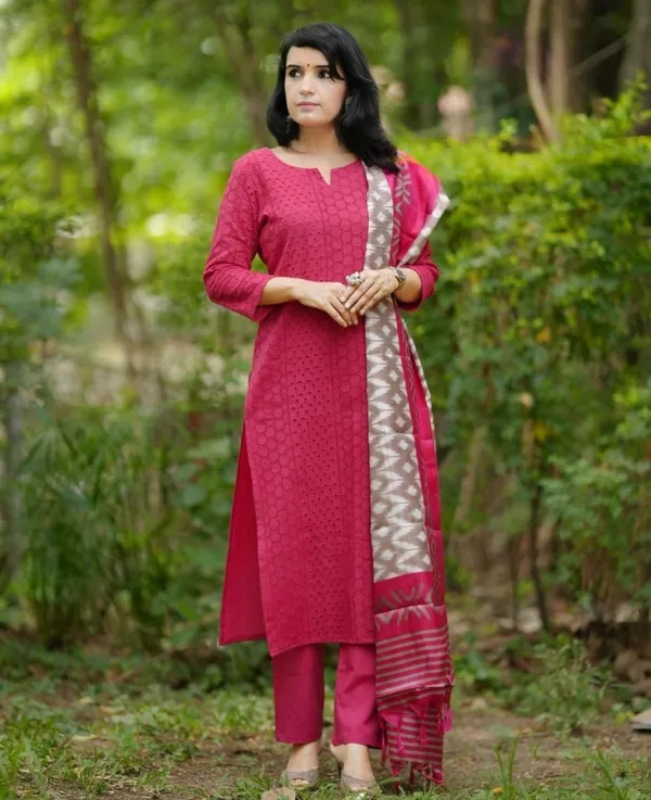 Rani_Pink_Cotton_Printed_Kurta_With_Pant_And_Dupatta_Set_|_For_Women