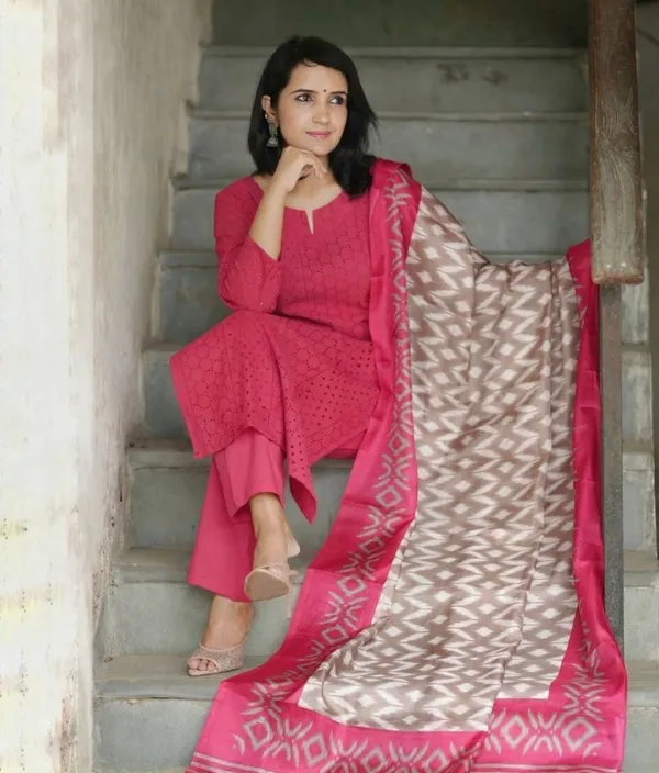 Rani_Pink_Cotton_Printed_Kurta_With_Pant_And_Dupatta_Set_|_For_Women