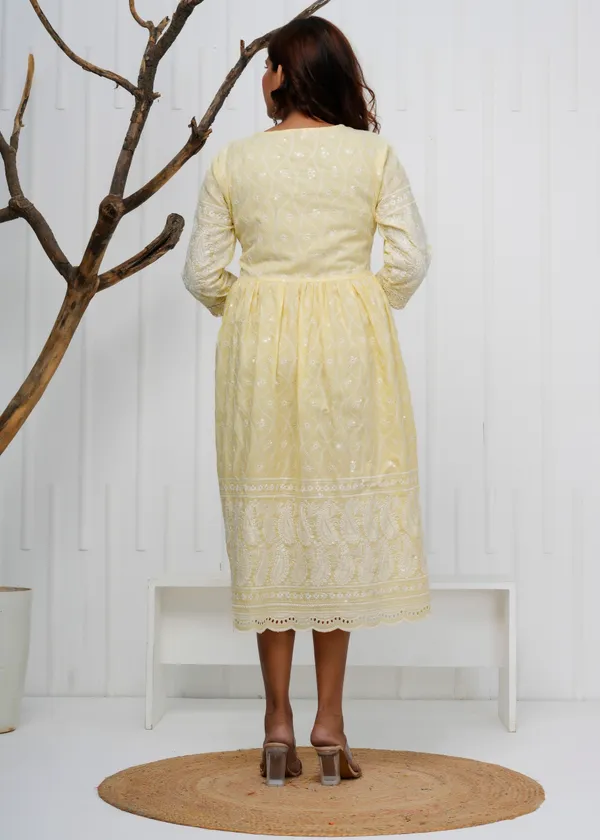 Yellow_Embroidered_Cotton_Dress_|_For_Women