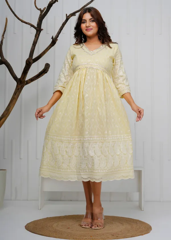 Yellow_Embroidered_Cotton_Dress_|_For_Women