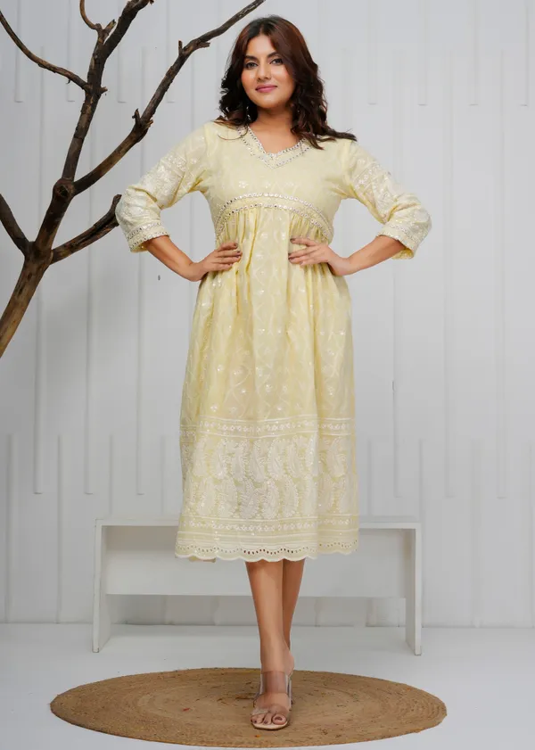 Yellow_Embroidered_Cotton_Dress_|_For_Women