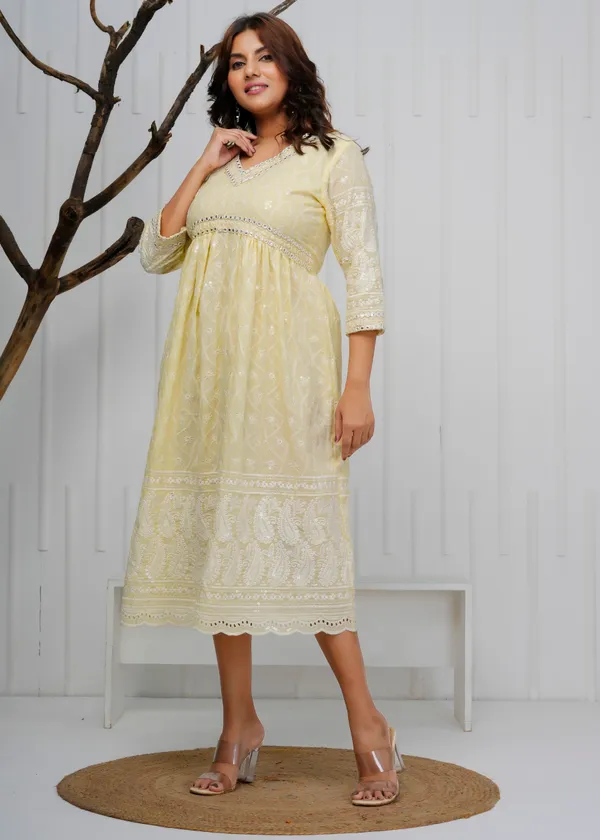 Yellow_Embroidered_Cotton_Dress_|_For_Women