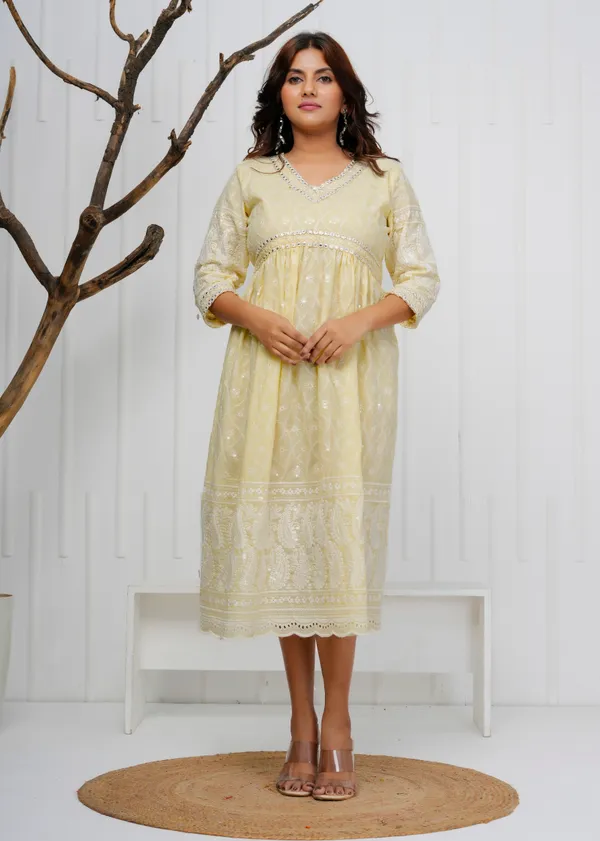 Yellow_Embroidered_Cotton_Dress_|_For_Women
