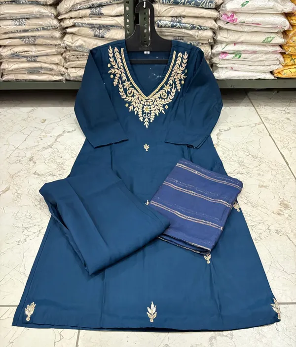 Blue_Embroidered_Kurta_With_Pant_And_Dupatta_Set_|_For_Women