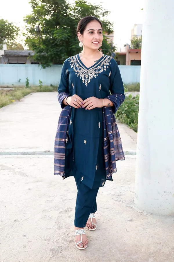 Blue_Embroidered_Kurta_With_Pant_And_Dupatta_Set_|_For_Women