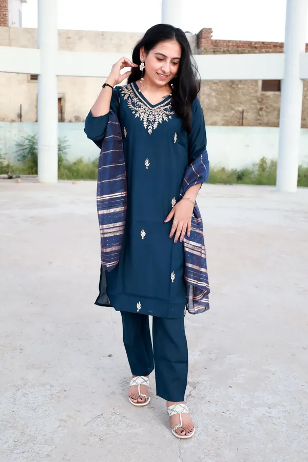 Blue_Embroidered_Kurta_With_Pant_And_Dupatta_Set_|_For_Women