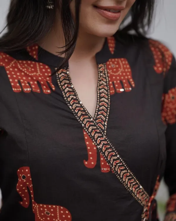 Black_Cotton_Printed_Kurta_With_Pant_And_Dupatta_Set_|_For_Women