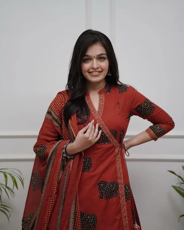 Rust_Cotton_Printed_Kurta_With_Pant_And_Dupatta_Set_|_For_Women