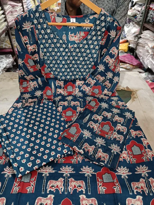 Blue_Rayon_Printed_Kurta_With_Pant_And_Dupatta_Set_|_For_Women