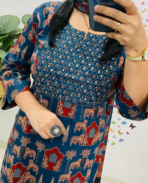 Blue_Rayon_Printed_Kurta_With_Pant_And_Dupatta_Set_|_For_Women