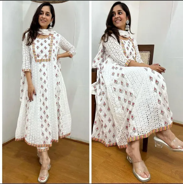 White_Printed_Kurta_With_Pant_And_Dupatta_Set_|_For_Women