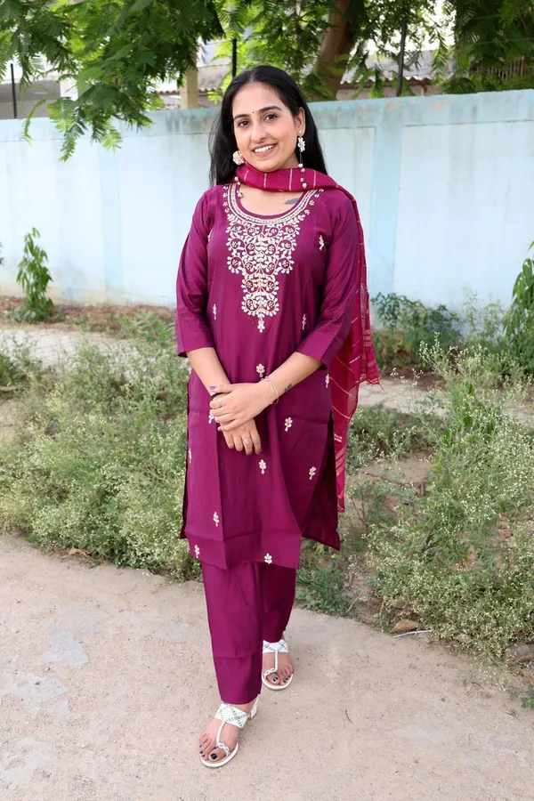 Wine_Embroidered_Kurta_With_Pant_And_Dupatta_Set_|_For_Women