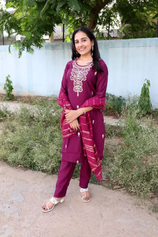 Wine_Embroidered_Kurta_With_Pant_And_Dupatta_Set_|_For_Women