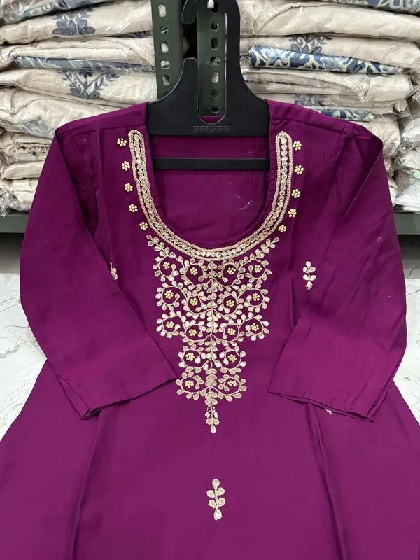 Wine_Embroidered_Kurta_With_Pant_And_Dupatta_Set_|_For_Women