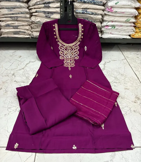 Wine_Embroidered_Kurta_With_Pant_And_Dupatta_Set_|_For_Women