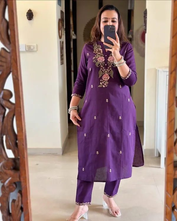 Purple_Cotton_Embroidered_Kurta_With_Pant_And_Dupatta_Set_|_For_Women