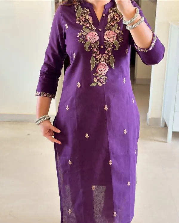 Purple_Cotton_Embroidered_Kurta_With_Pant_And_Dupatta_Set_|_For_Women