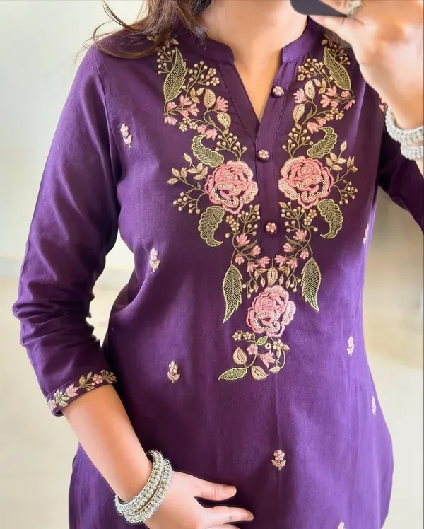 Purple_Cotton_Embroidered_Kurta_With_Pant_And_Dupatta_Set_|_For_Women