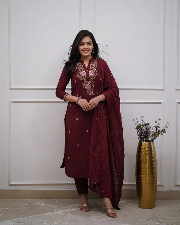 Brown_Cotton_Embroidered_Kurta_With_Pant_And_Dupatta_Set_|_For_Women