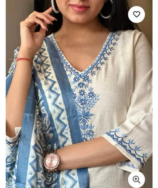 Gray_Cotton_Printed_Kurta_With_Pant_And_Dupatta_Set_|_For_Women