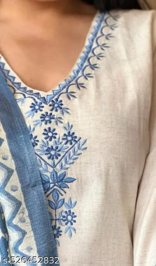 Gray_Cotton_Printed_Kurta_With_Pant_And_Dupatta_Set_|_For_Women