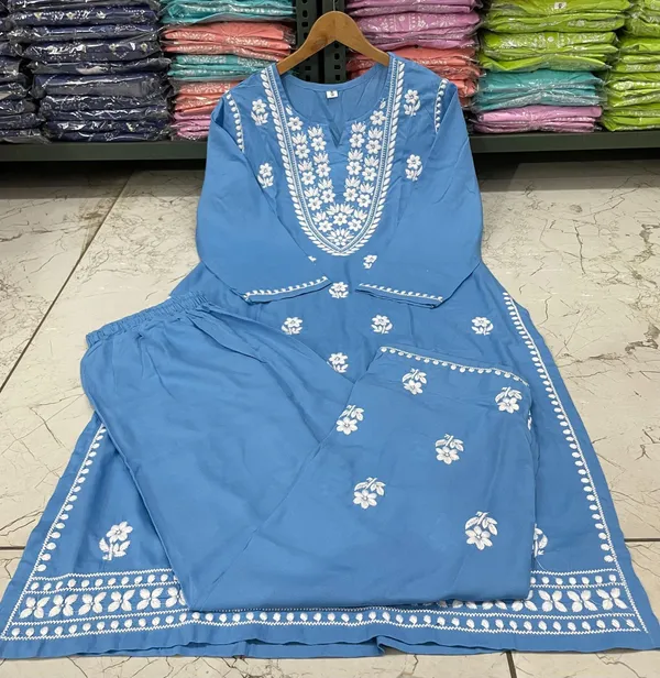Aqua_Blue_Cotton_Embroidered_Kurta_&_Pant_Set_|_For_Women