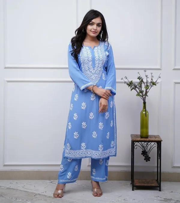 Aqua_Blue_Cotton_Embroidered_Kurta_&_Pant_Set_|_For_Women