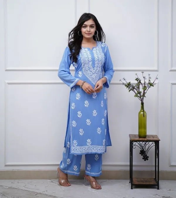 Aqua_Blue_Cotton_Embroidered_Kurta_&_Pant_Set_|_For_Women