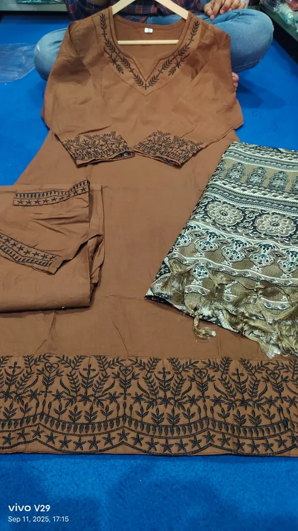 Brown_Cotton_Premium_Kurta_Set_For_Women