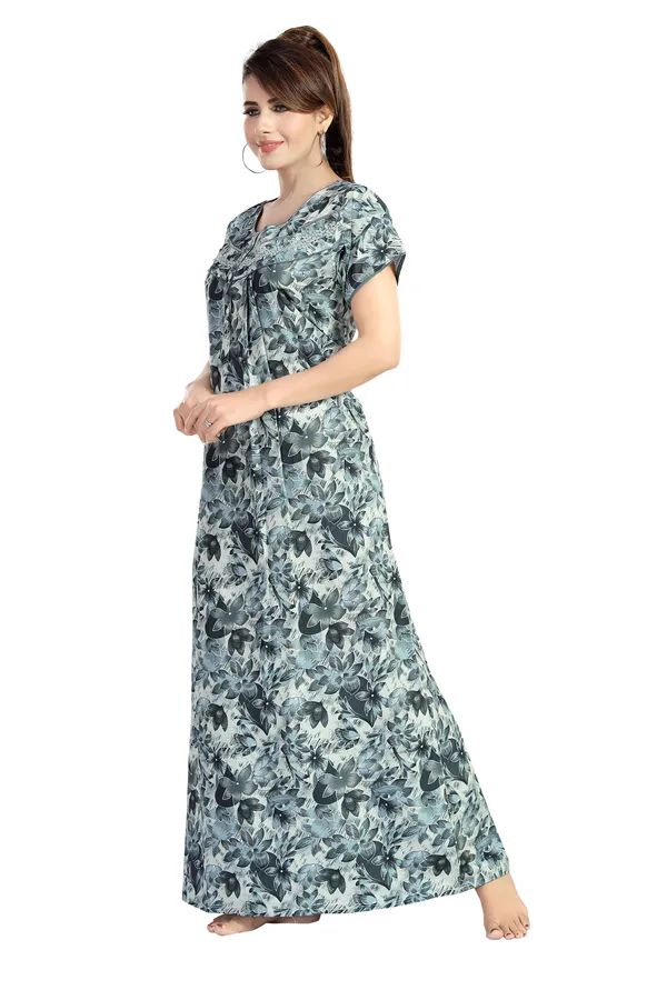 Green_Floral_Cotton_blend_Night_Dress_For_Ladies