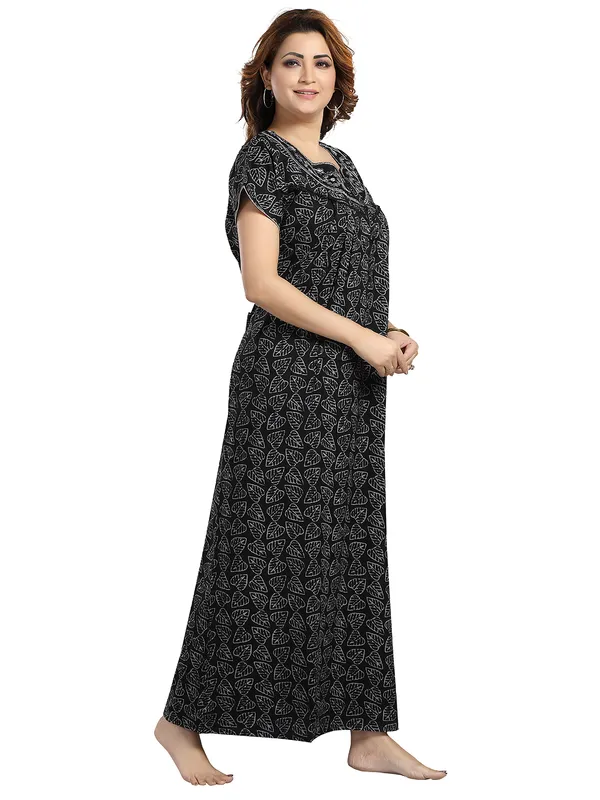 Black_leaf_print_Alpine_Night_Dress_For_Ladies