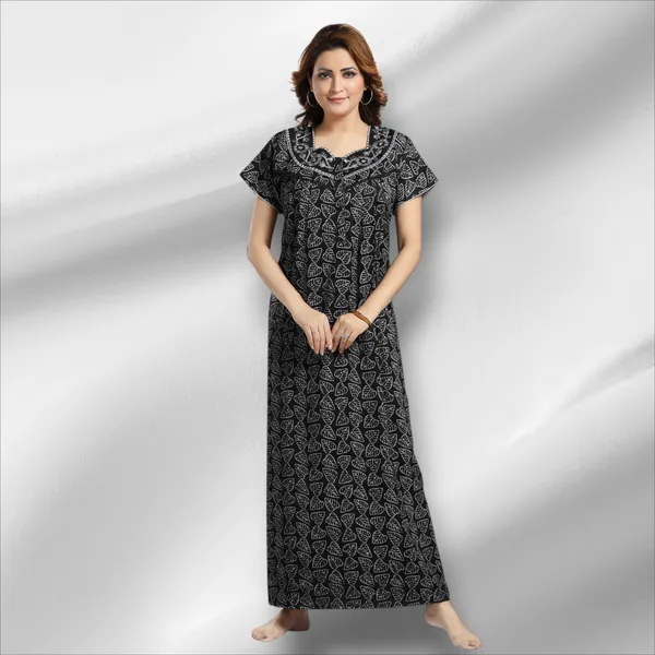 Black_leaf_print_Alpine_Night_Dress_For_Ladies