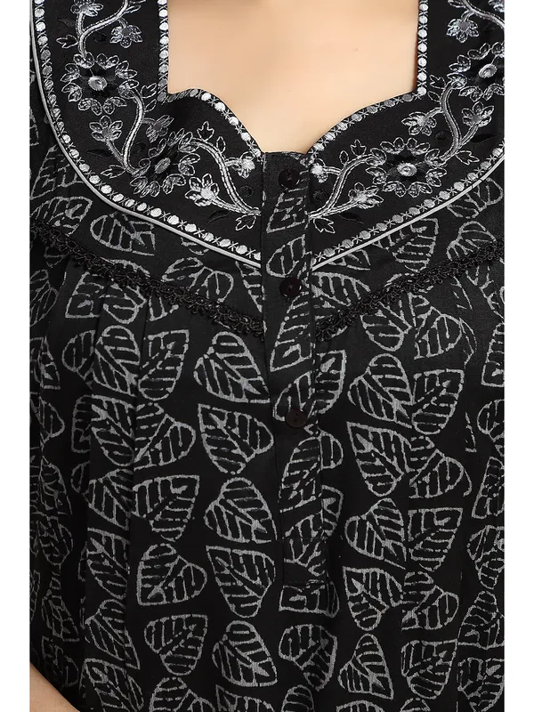 Black_leaf_print_Alpine_Night_Dress_For_Ladies