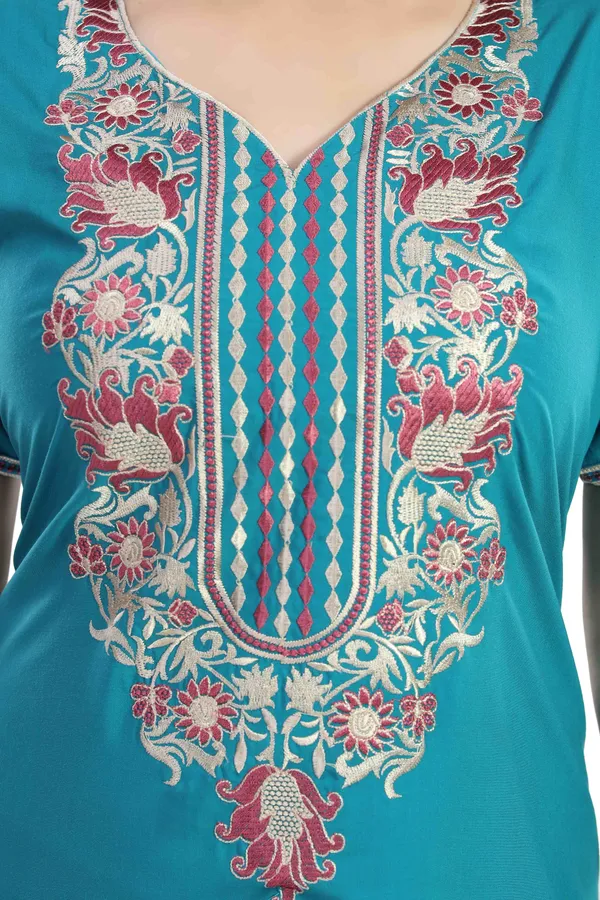 Turquoise_Blue_plain_Cotton_blend_Night_Dress_For_Ladies