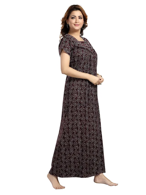 Maroon_leaf_print_Alpine_Night_Dress_For_Ladies