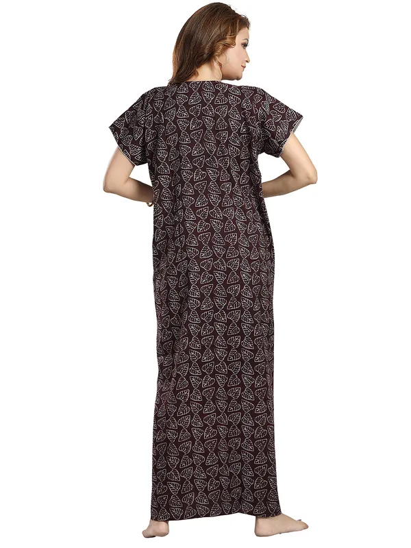 Maroon_leaf_print_Alpine_Night_Dress_For_Ladies