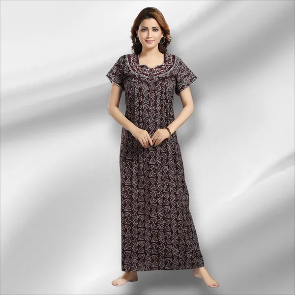 Maroon_leaf_print_Alpine_Night_Dress_For_Ladies