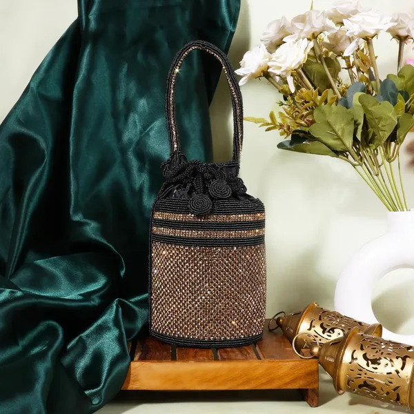 Black_Hand-Beaded_Classic_Grid_&_Band_Embroidery_Potli_For_Women_&_Girls_(11_X_11_X_20_Cm)